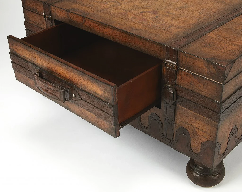 Old World Vintage Style Map Coffee Table By Homeroots - Image 3