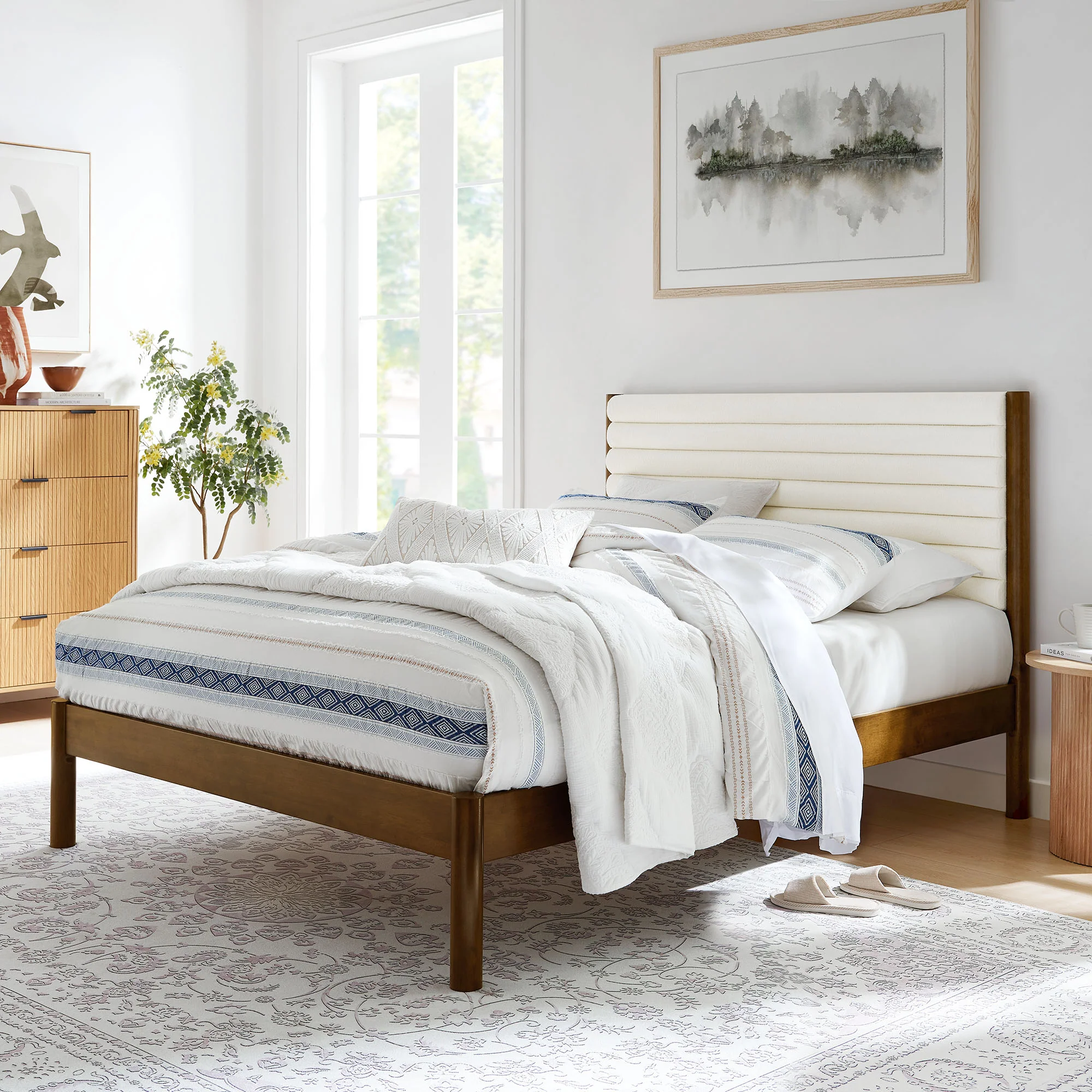 Olea Channel Tufted Boucle Solid Wood King Platform Bed by Modway - Image 16