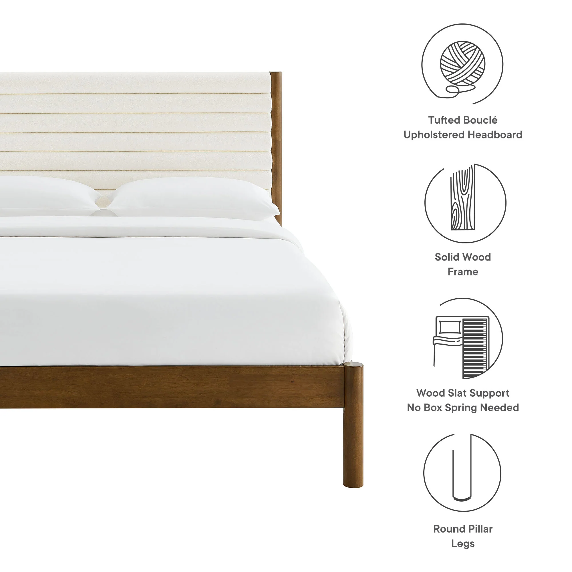 Olea Channel Tufted Boucle Solid Wood King Platform Bed by Modway - Image 17