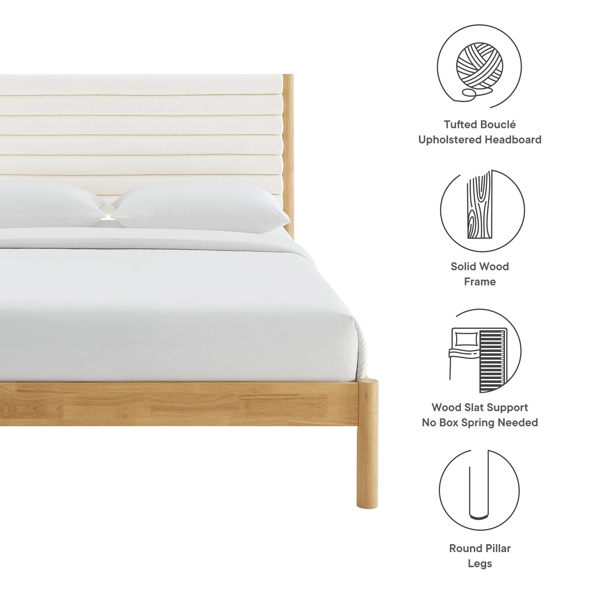 Olea Channel Tufted Boucle Solid Wood Queen Platform Bed by Modway - Image 8