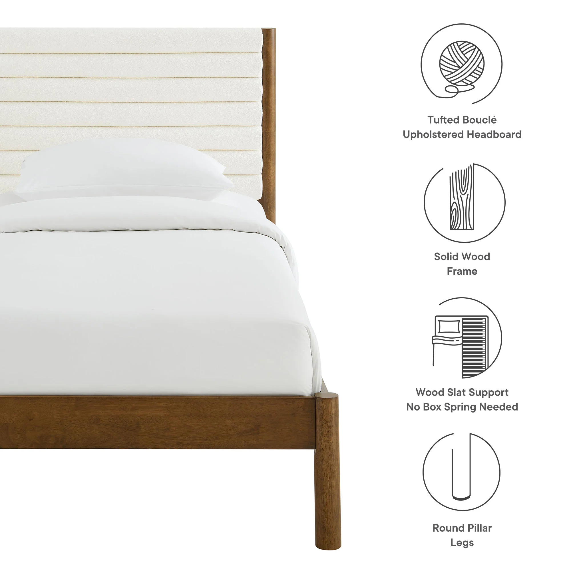 Olea Channel Tufted Boucle Solid Wood Twin Platform Bed by Modway - Image 19