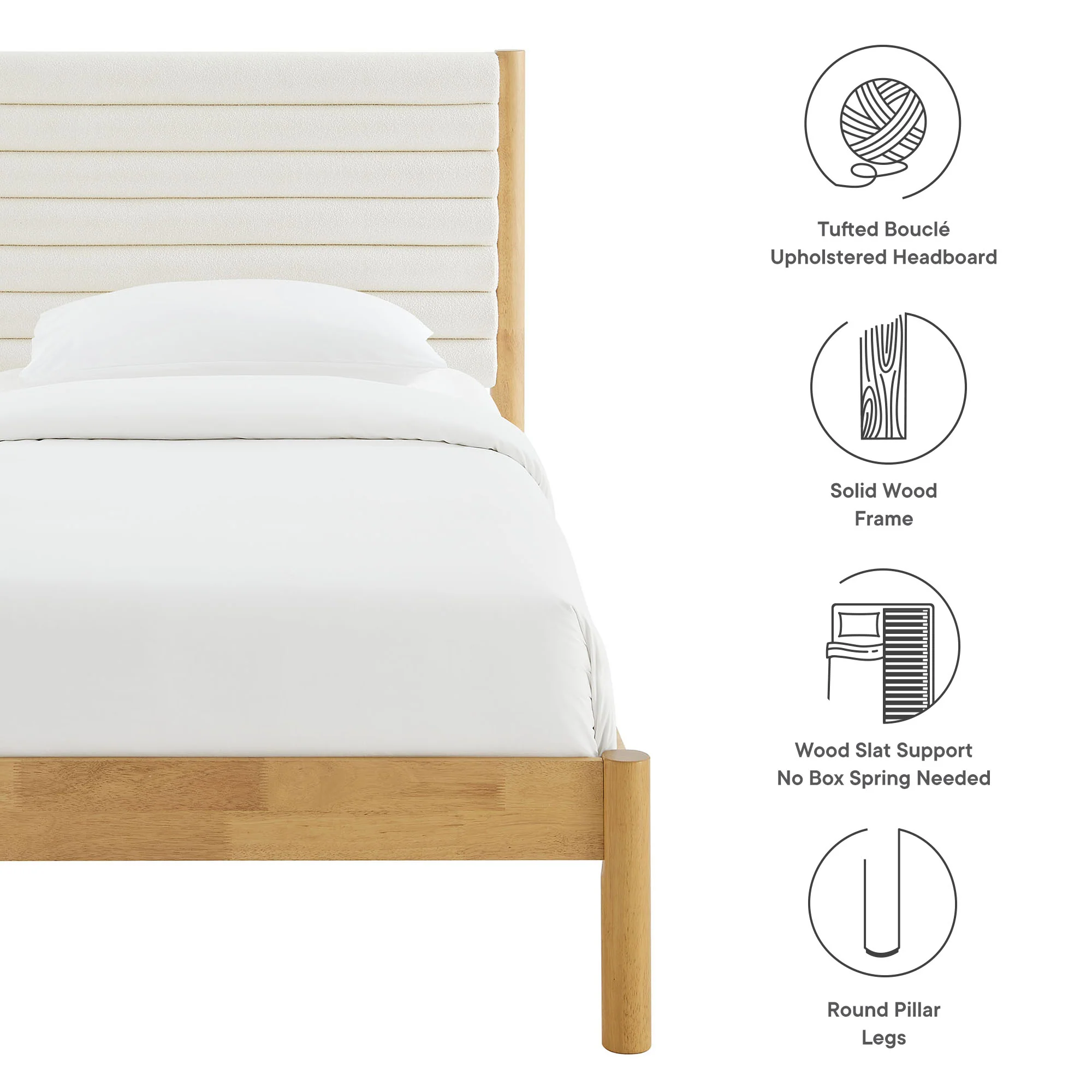 Olea Channel Tufted Boucle Solid Wood Twin Platform Bed by Modway - Image 9