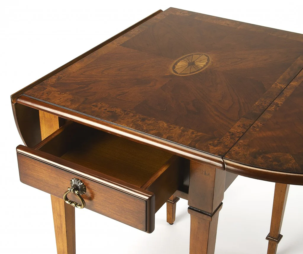 Olive Ash Burl Pembroke Table By Homeroots - Image 5