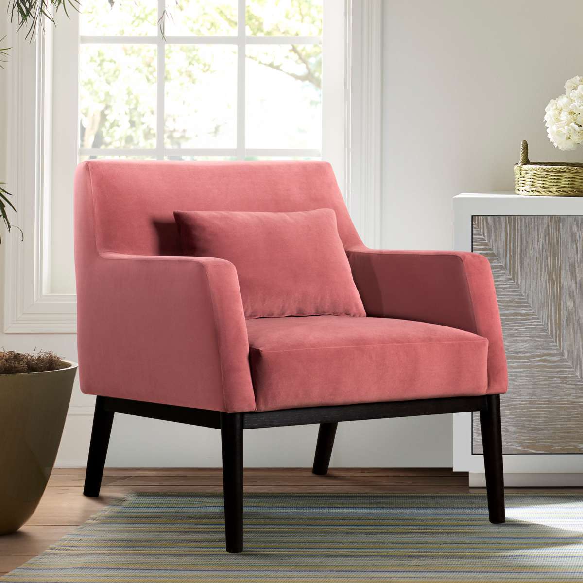 Oliver Blue Velvet Modern Accent Chair with Wood Legs By Armen Living - Image 13