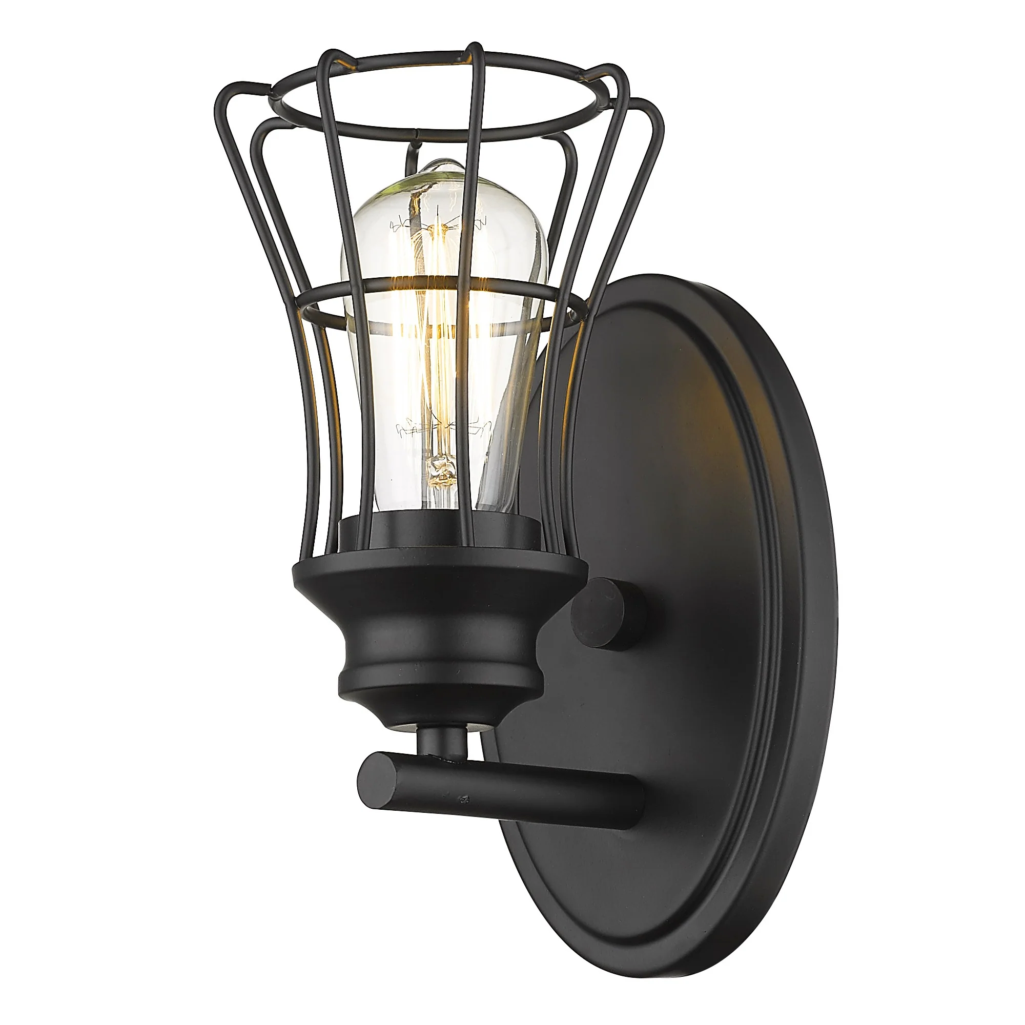 One Light Matte Black Cage Wall Sconce By Homeroots - Image 2