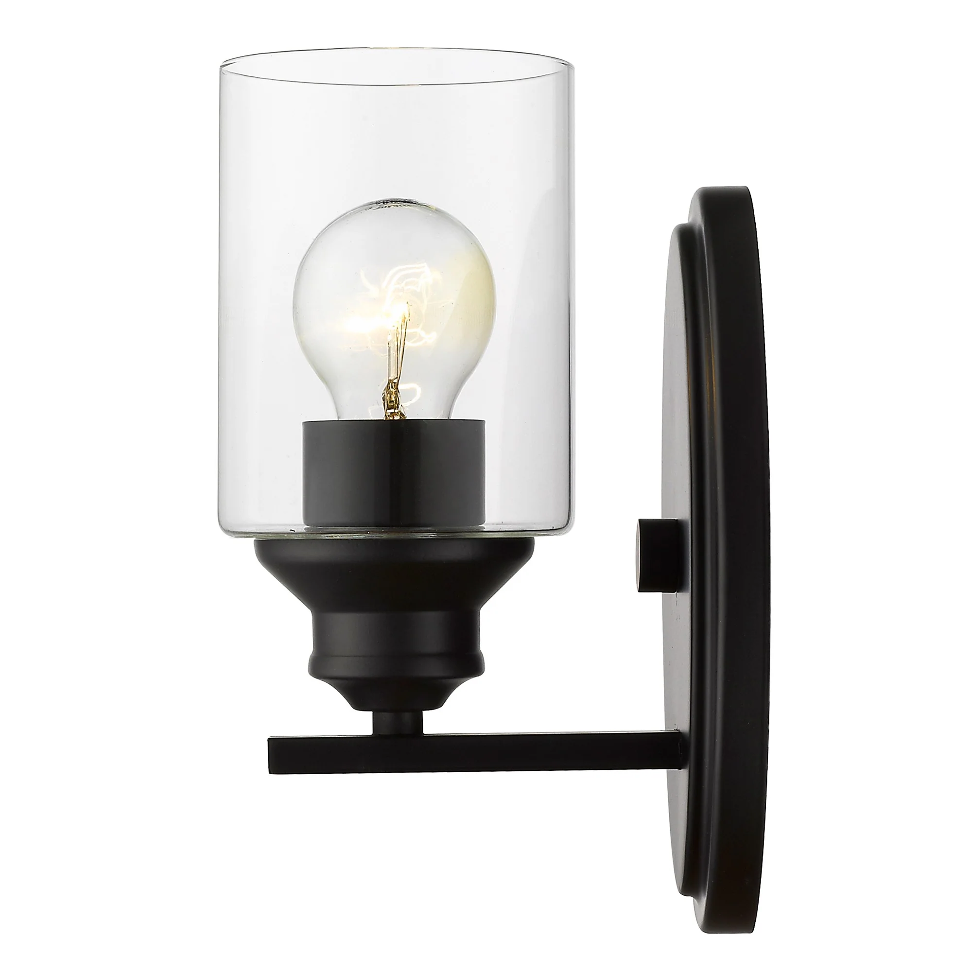 One Light Matte Black Wall Light with Clear Glass Shade By Homeroots - Image 2
