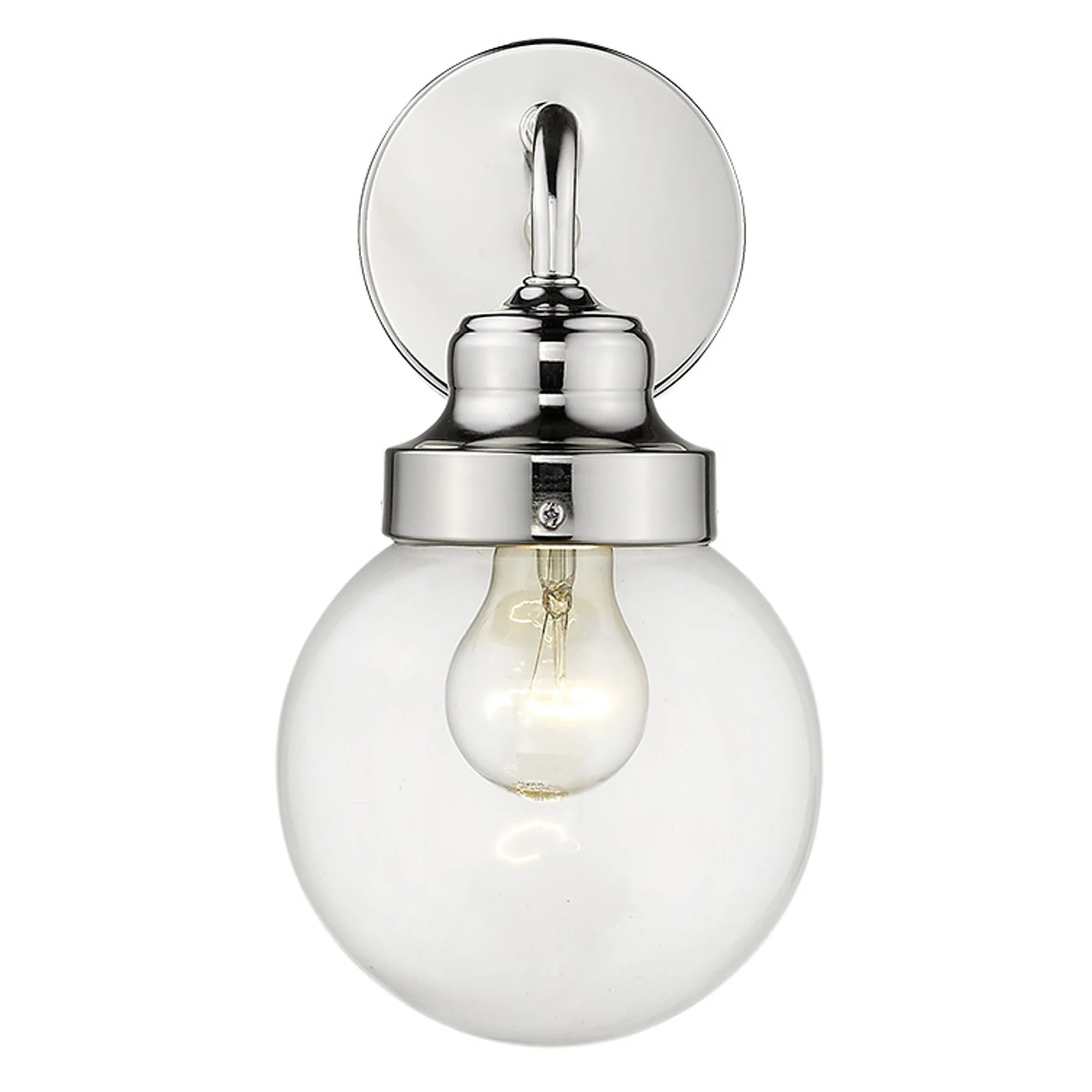 One Light Silver Wall Sconce with Round Glass Shade By Homeroots - Image 2