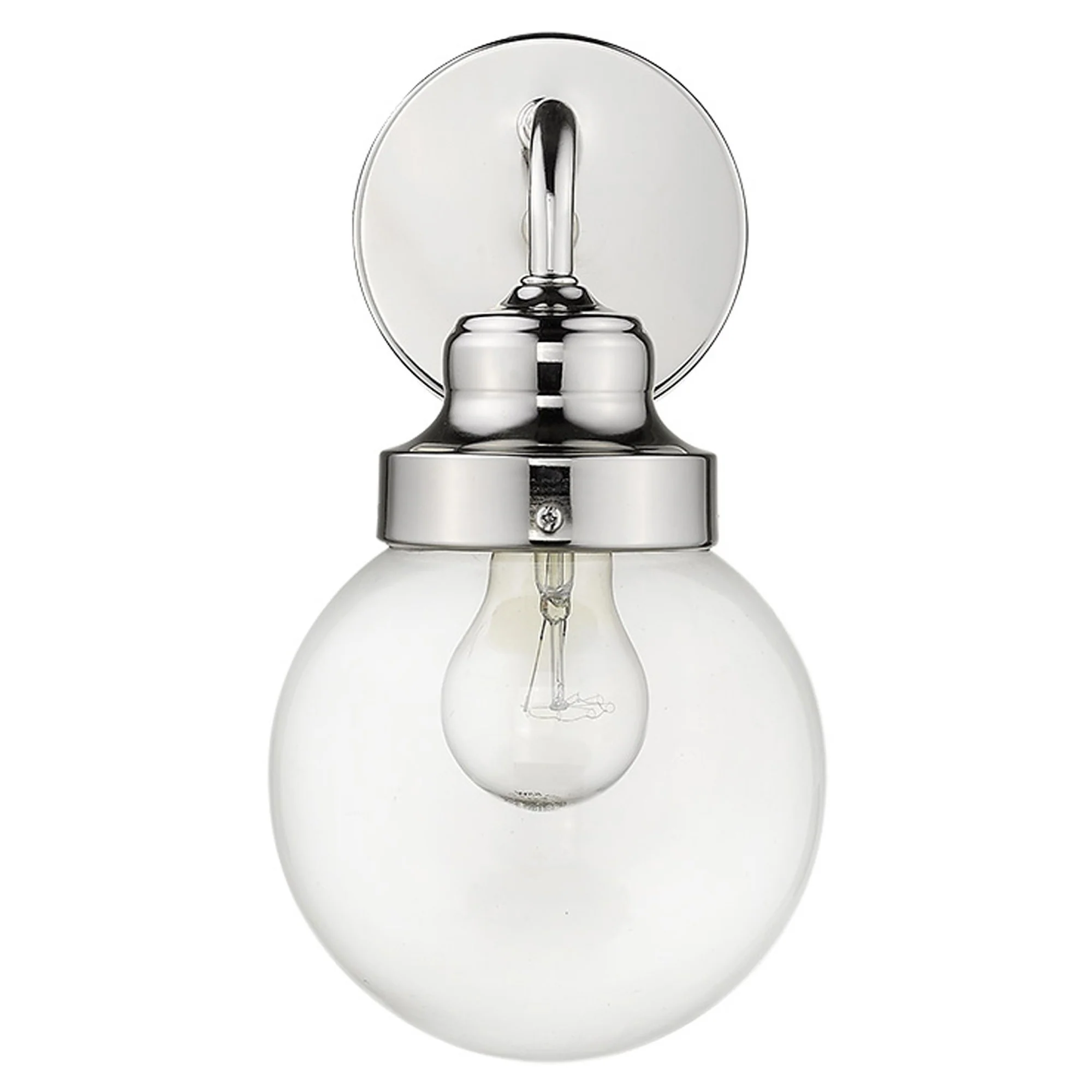 One Light Silver Wall Sconce with Round Glass Shade By Homeroots - Image 3