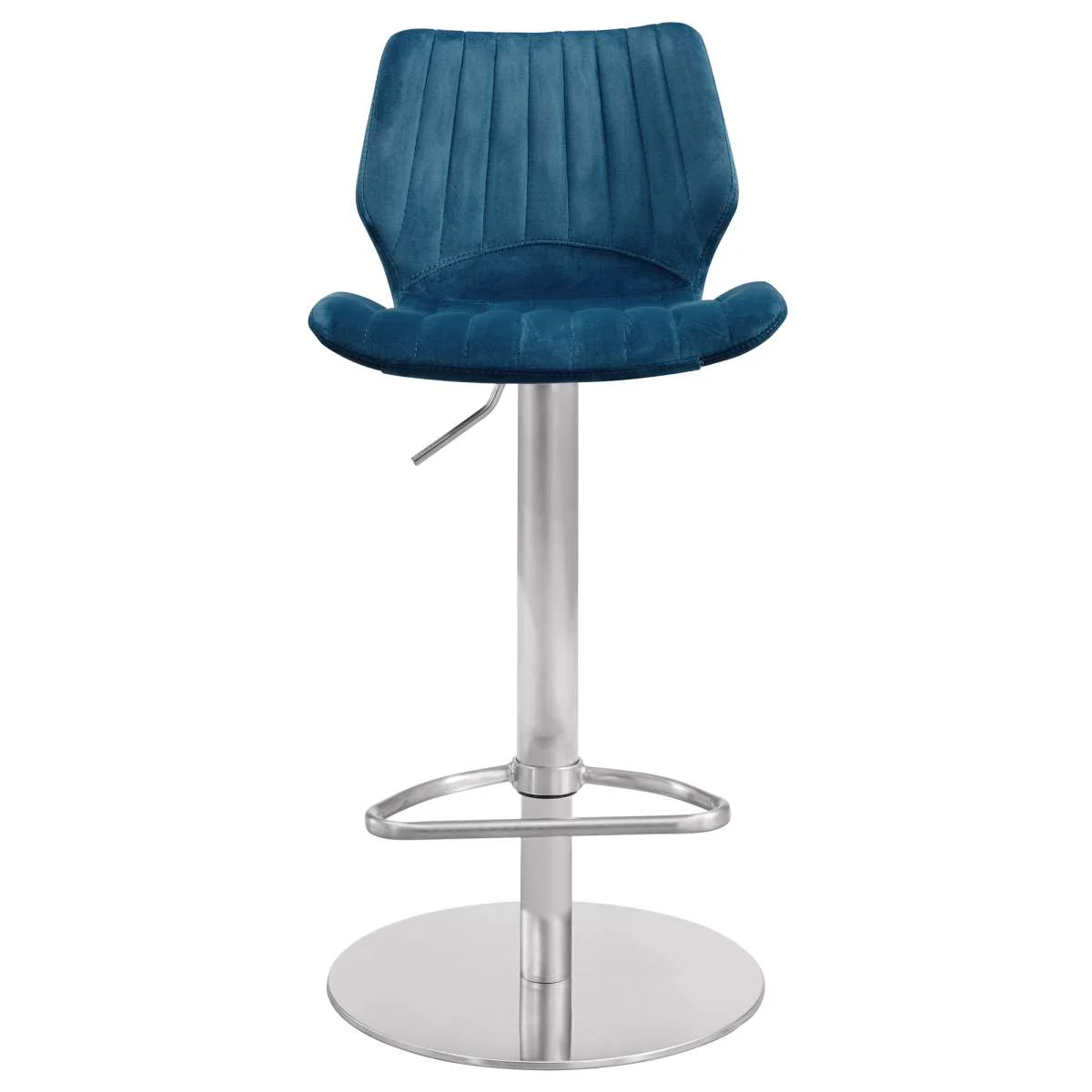 Oneida Adjustable Blue Velvet and Brushed Stainless Steel Bar and Counter Stool By Armen Living - Image 2
