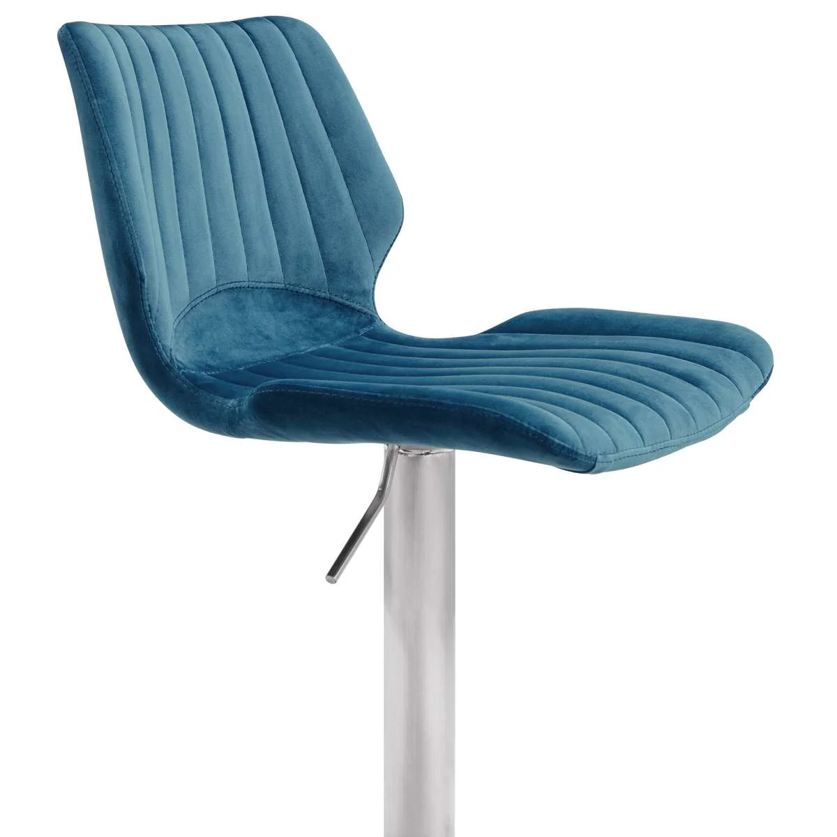 Oneida Adjustable Blue Velvet and Brushed Stainless Steel Bar and Counter Stool By Armen Living - Image 3
