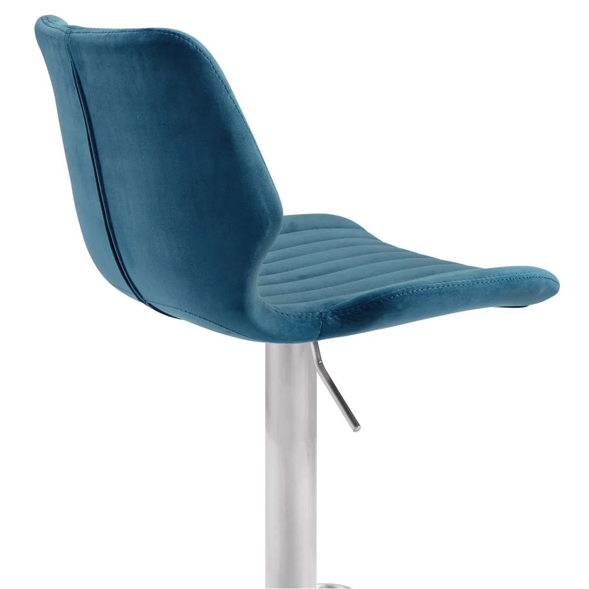 Oneida Adjustable Blue Velvet and Brushed Stainless Steel Bar and Counter Stool By Armen Living - Image 4
