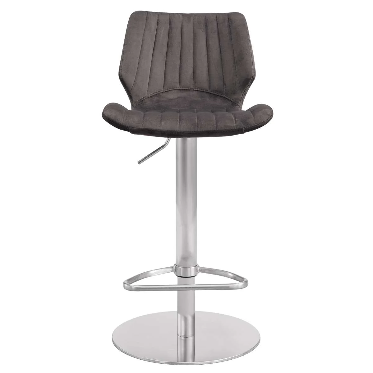 Oneida Adjustable Gray Velvet and Brushed Stainless Steel Bar and Counter Stool By Armen Living - Image 2
