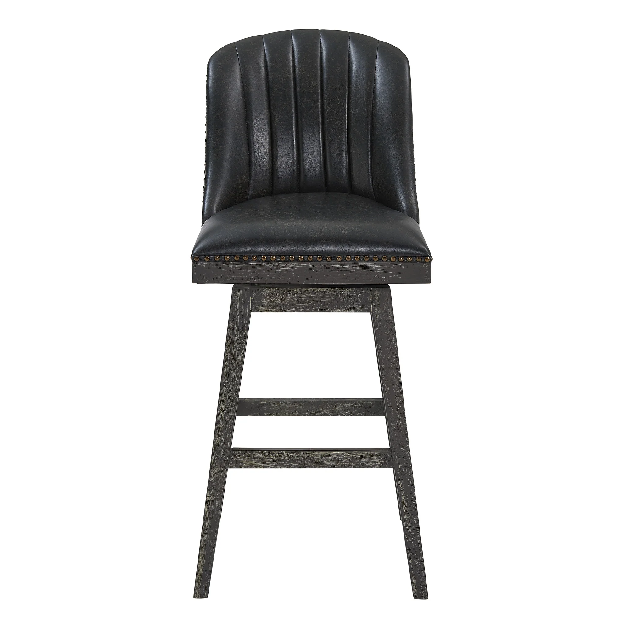 Onyx And Gray Faux Leather And Solid Wood Swivel Bar Height Bar Chair By Homeroots - Image 3