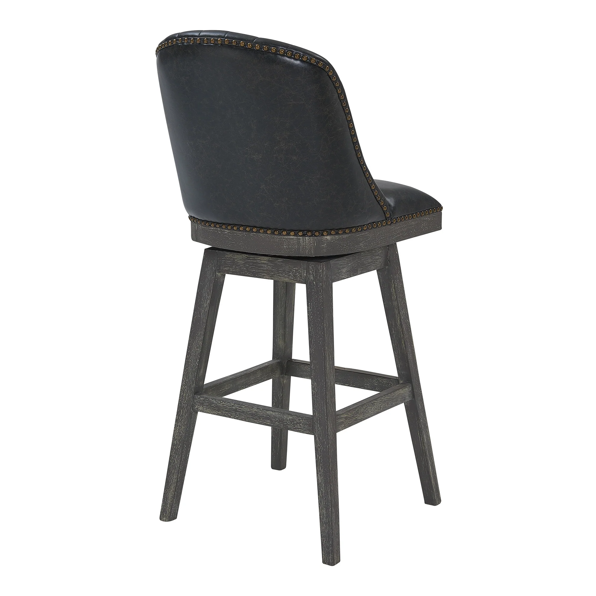 Onyx And Gray Faux Leather And Solid Wood Swivel Bar Height Bar Chair By Homeroots - Image 4