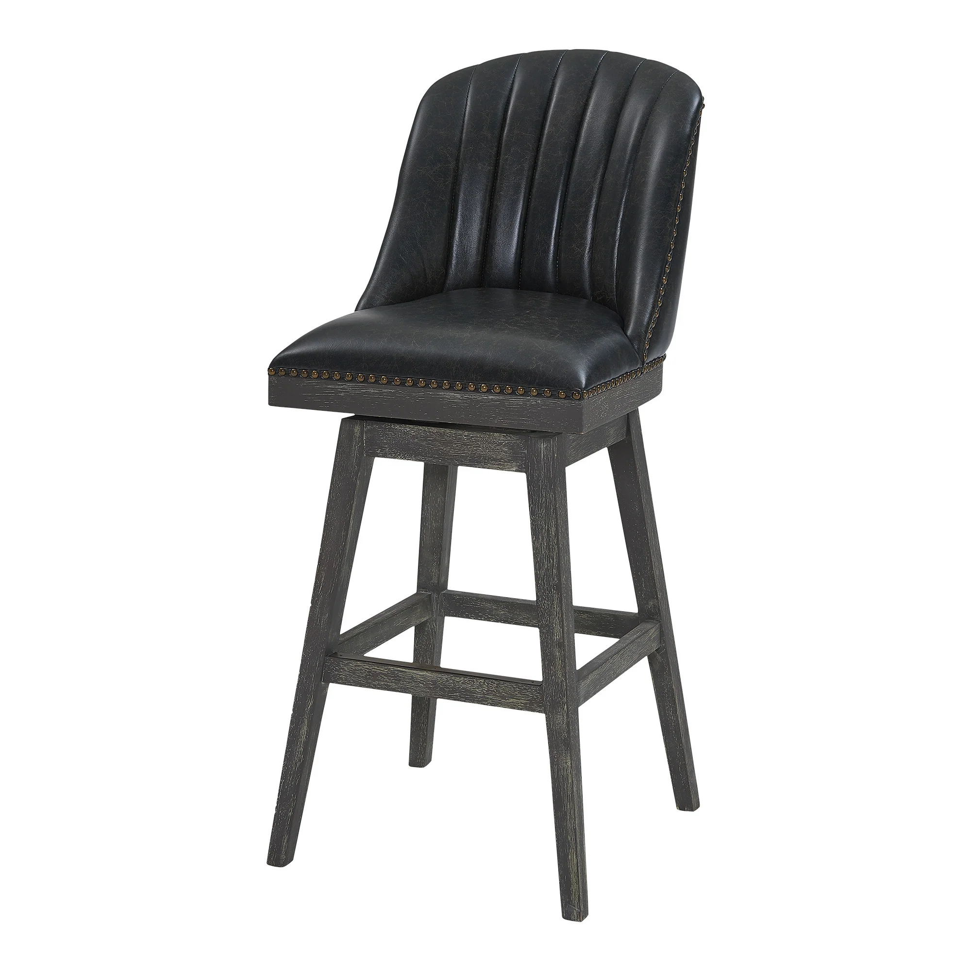 Onyx And Gray Faux Leather And Solid Wood Swivel Bar Height Bar Chair By Homeroots - Image 6