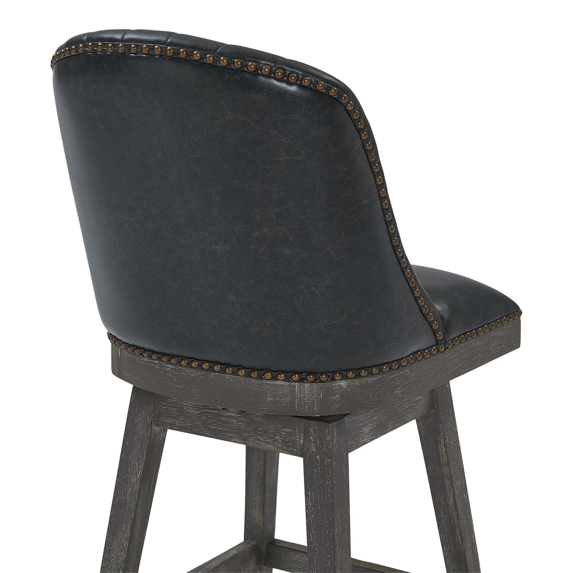 Onyx And Gray Faux Leather And Solid Wood Swivel Bar Height Bar Chair By Homeroots - Image 7