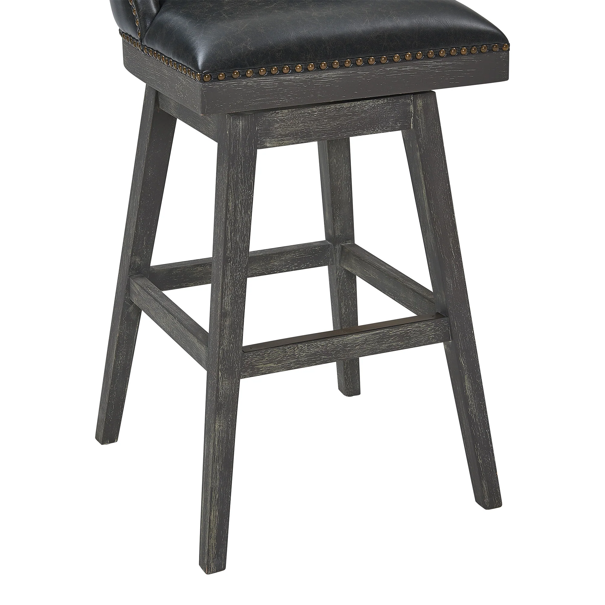Onyx And Gray Faux Leather And Solid Wood Swivel Bar Height Bar Chair By Homeroots - Image 8