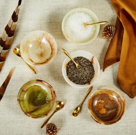 Onyx-Marble Bowl with Golden Spoon Asst 5 Colors Set Of 5 By Tozai Home - Image 2