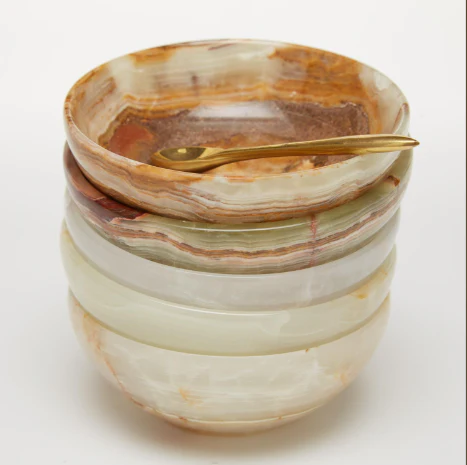 Onyx-Marble Bowl with Golden Spoon Asst 5 Colors Set Of 5 By Tozai Home - Image 3