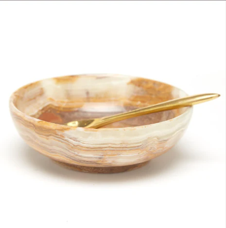 Onyx-Marble Bowl with Golden Spoon Asst 5 Colors Set Of 5 By Tozai Home - Image 4