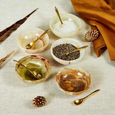 Onyx-Marble Bowl with Golden Spoon Asst 5 Colors Set Of 5 By Tozai Home - Image 5