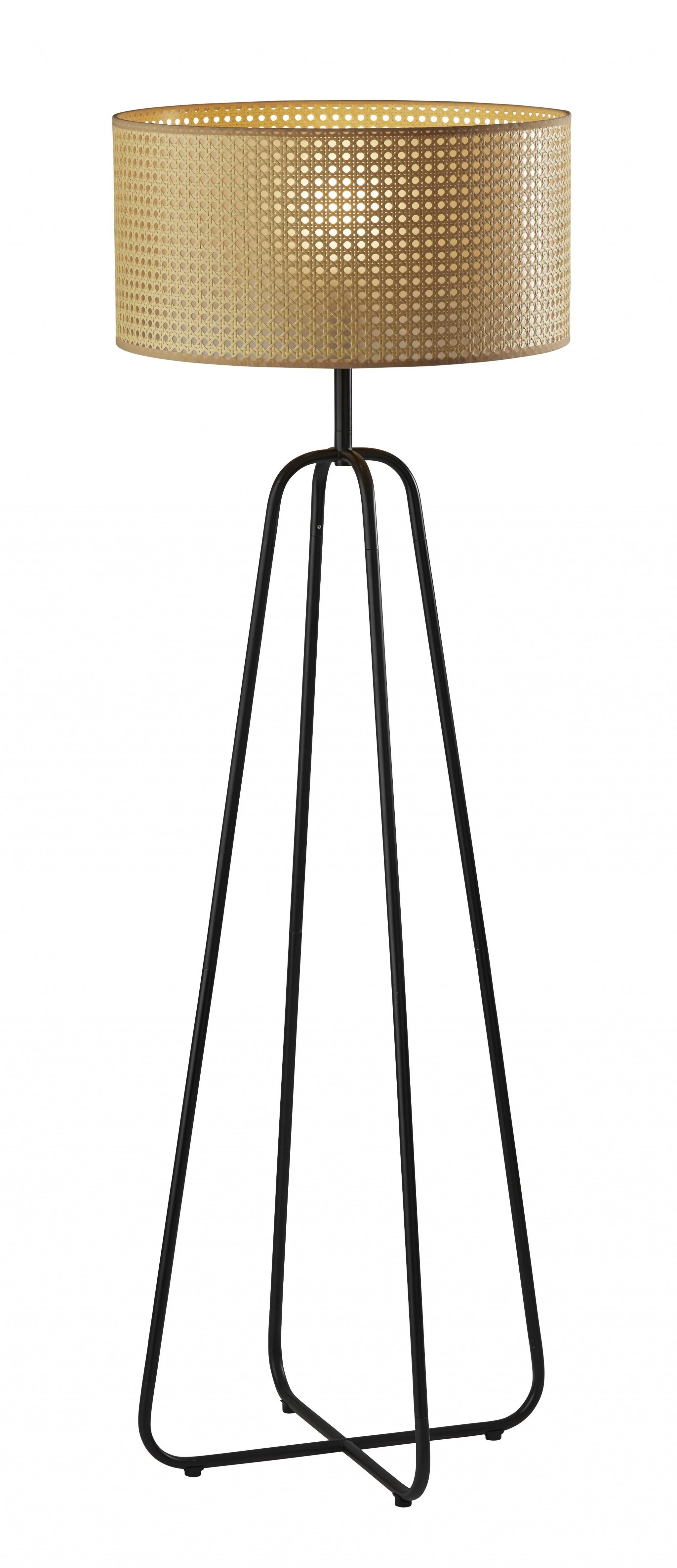 Open Cane Web Natural Shade Floor Lamp with Dark Bronze Base By Homeroots - Image 2