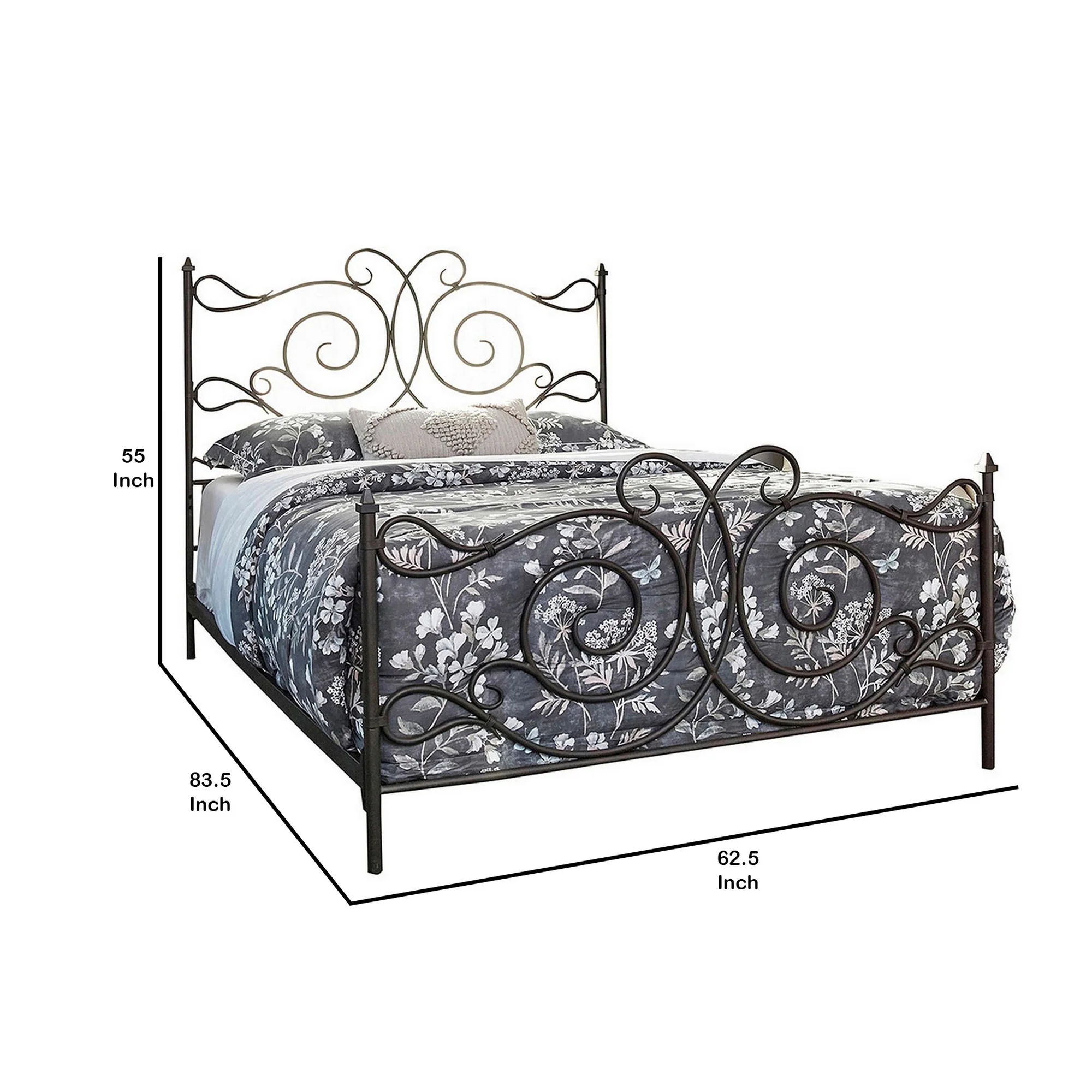 Open Frame Scroll Design Metal Queen Bed Dark Bronze By Benzara - Image 4