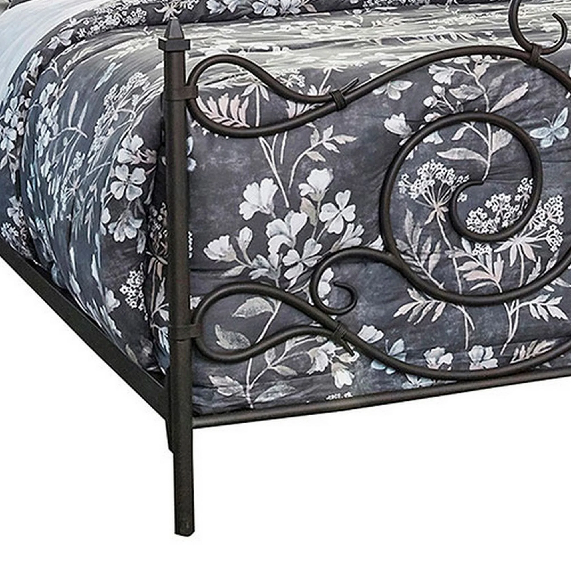 Open Frame Scroll Design Metal Queen Bed Dark Bronze By Benzara - Image 5