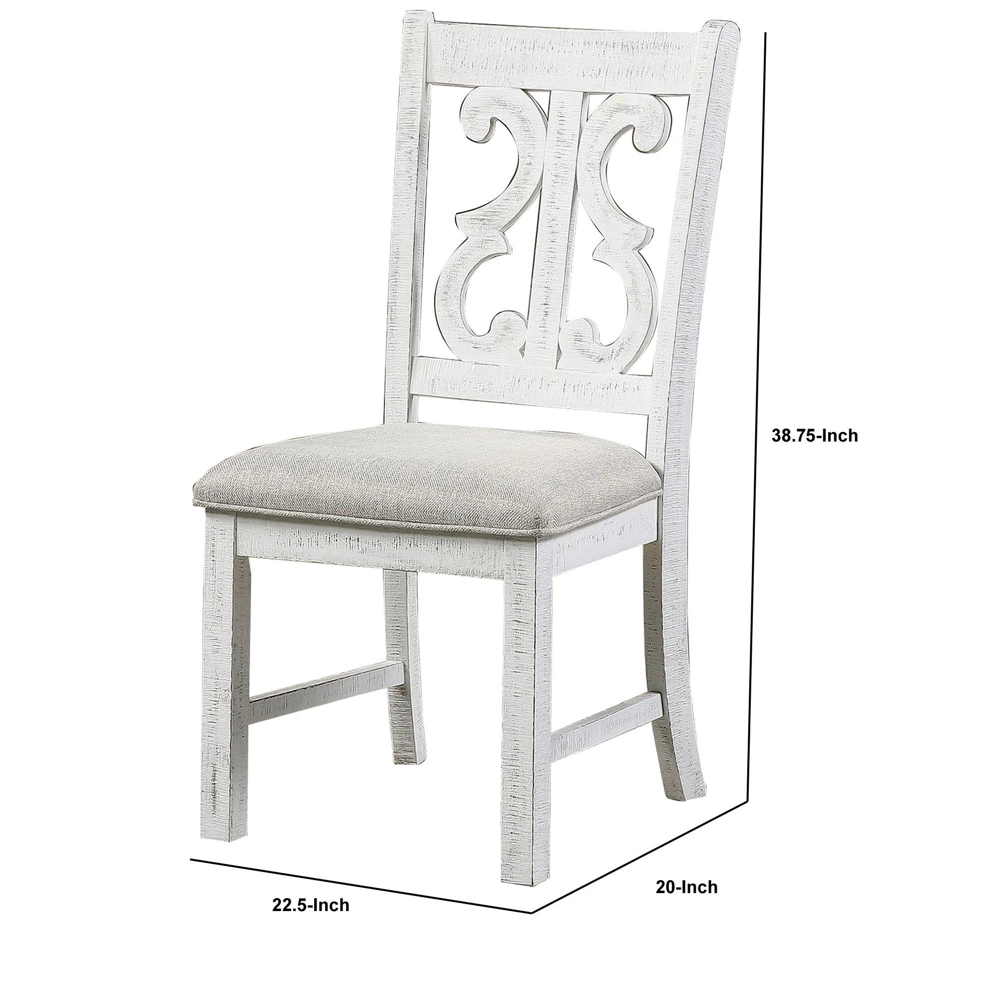 Open Scroll Back Wooden Side Chair With Padded Seat Set Of 2 White By Benzara - Image 2