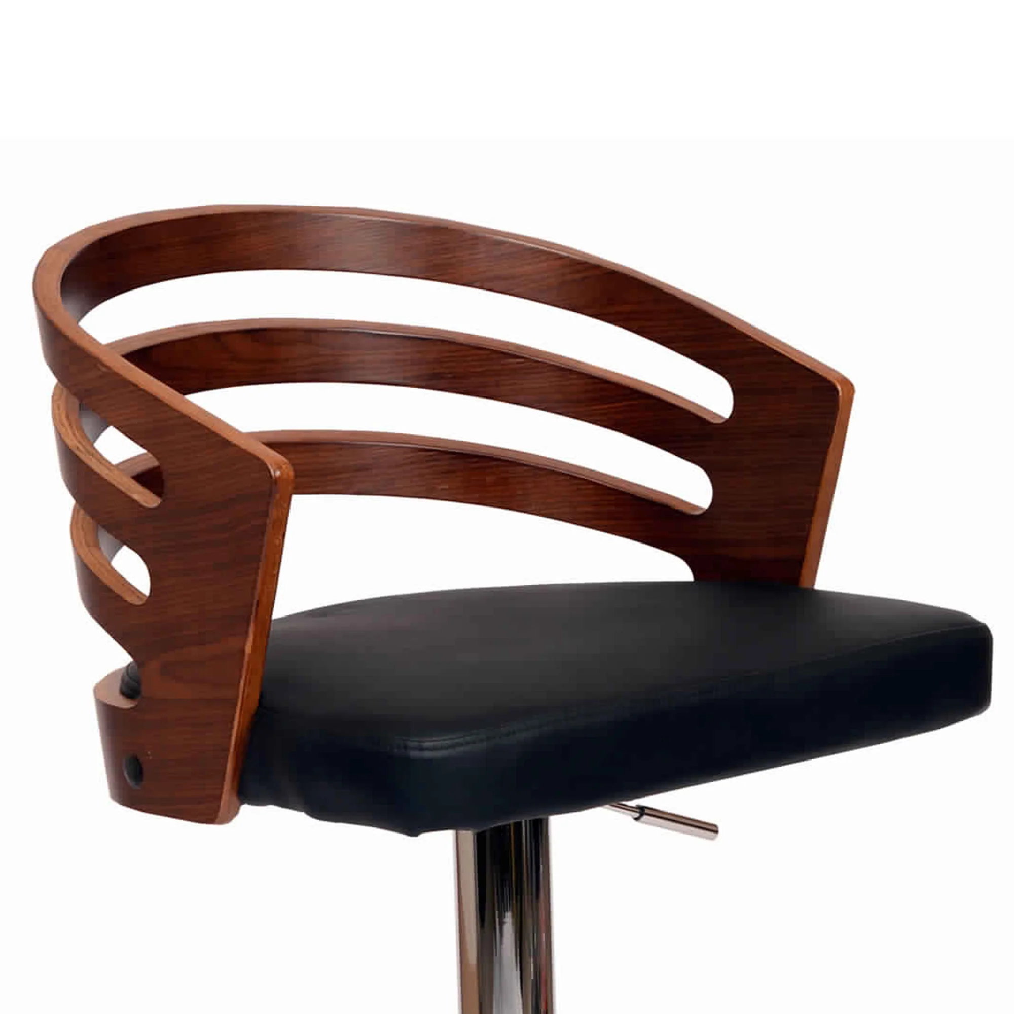 Open Wooden Back Faux Leather Barstool With Pedestal Base Black And Brown By Benzara - Image 2