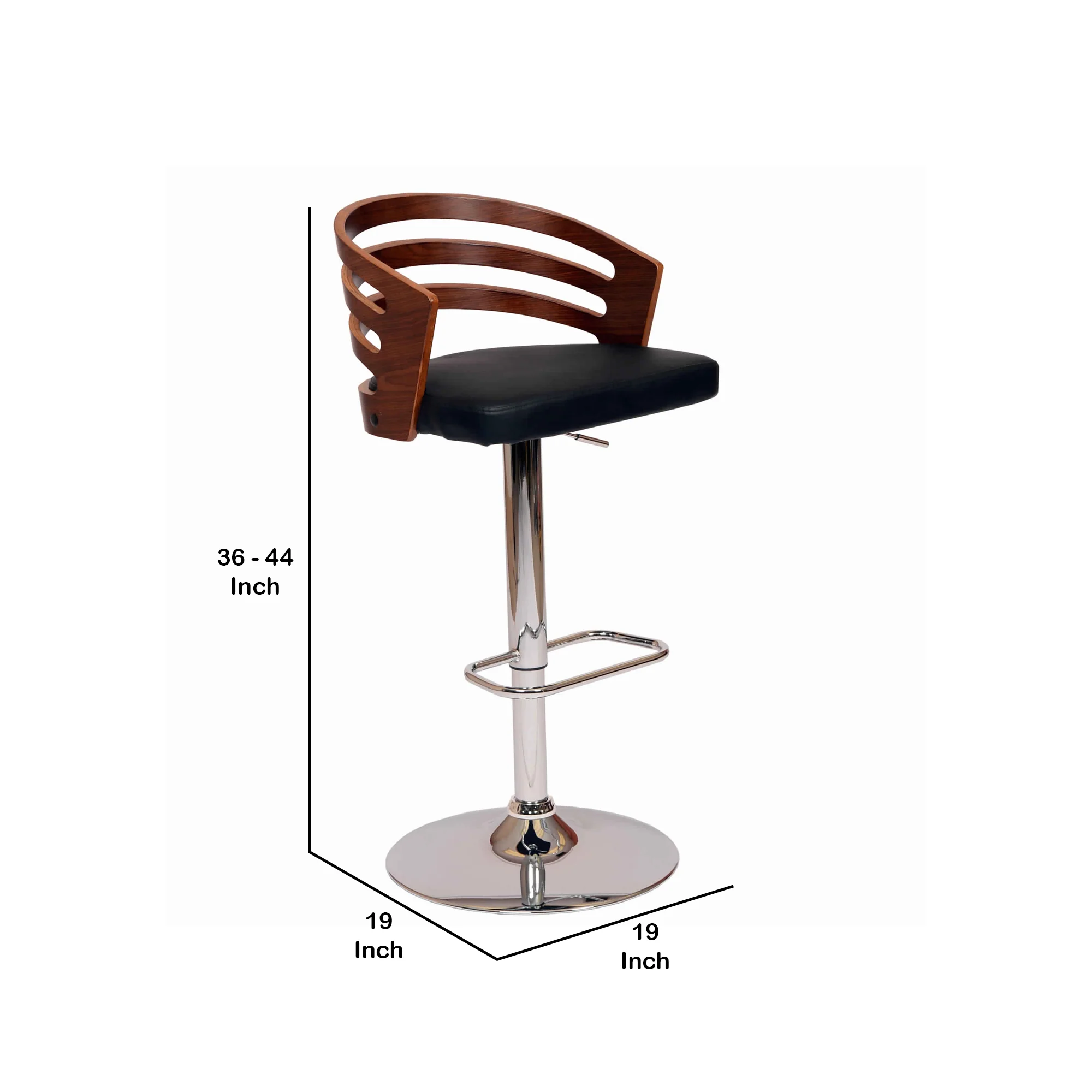 Open Wooden Back Faux Leather Barstool With Pedestal Base Black And Brown By Benzara - Image 3
