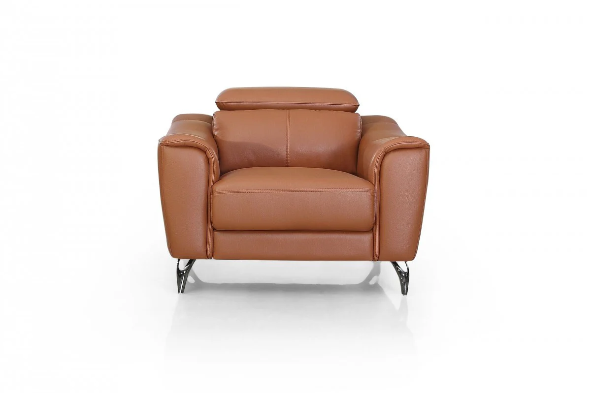 Orange And Silver Genuine Leather Lounge Chair By Homeroots - Image 3