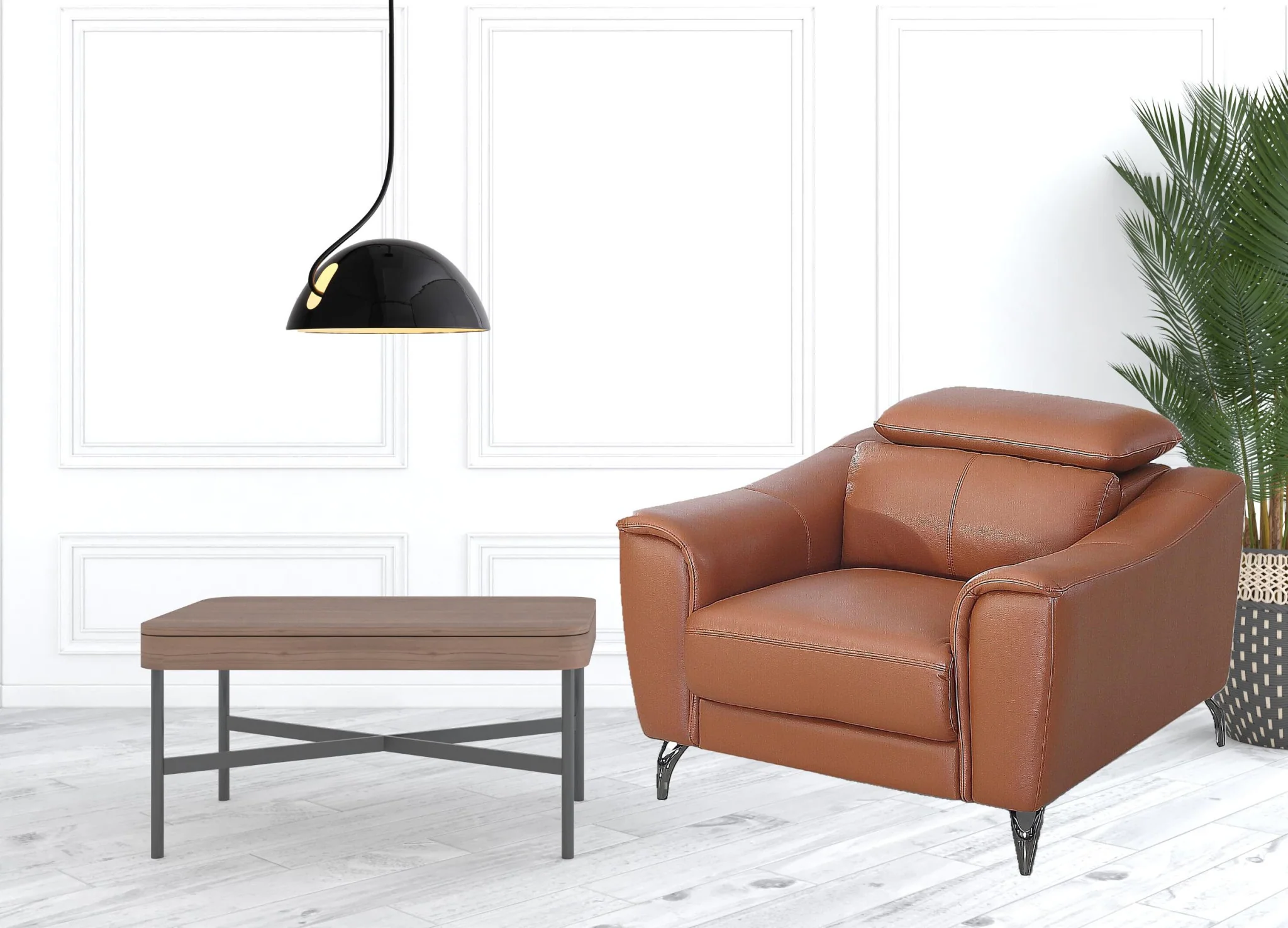 Orange And Silver Genuine Leather Lounge Chair By Homeroots - Image 6