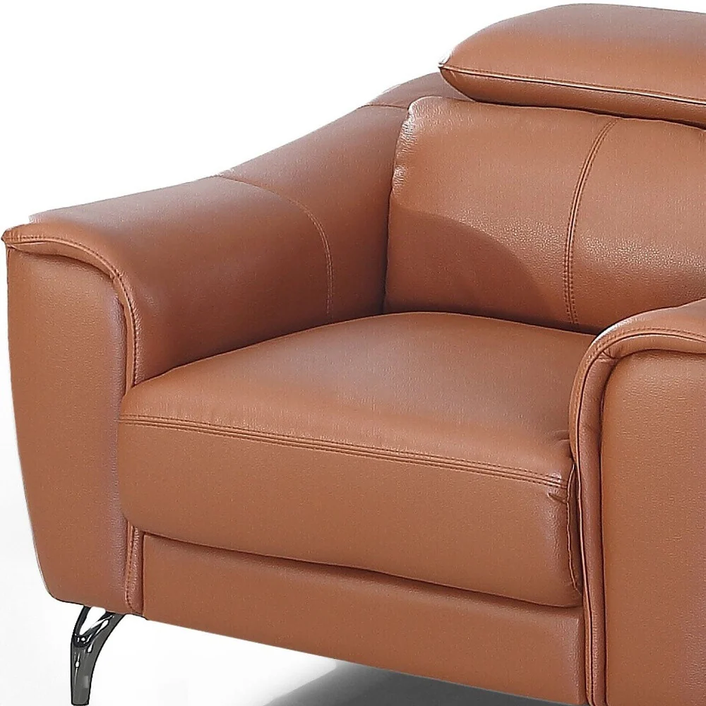Orange And Silver Genuine Leather Lounge Chair By Homeroots - Image 7