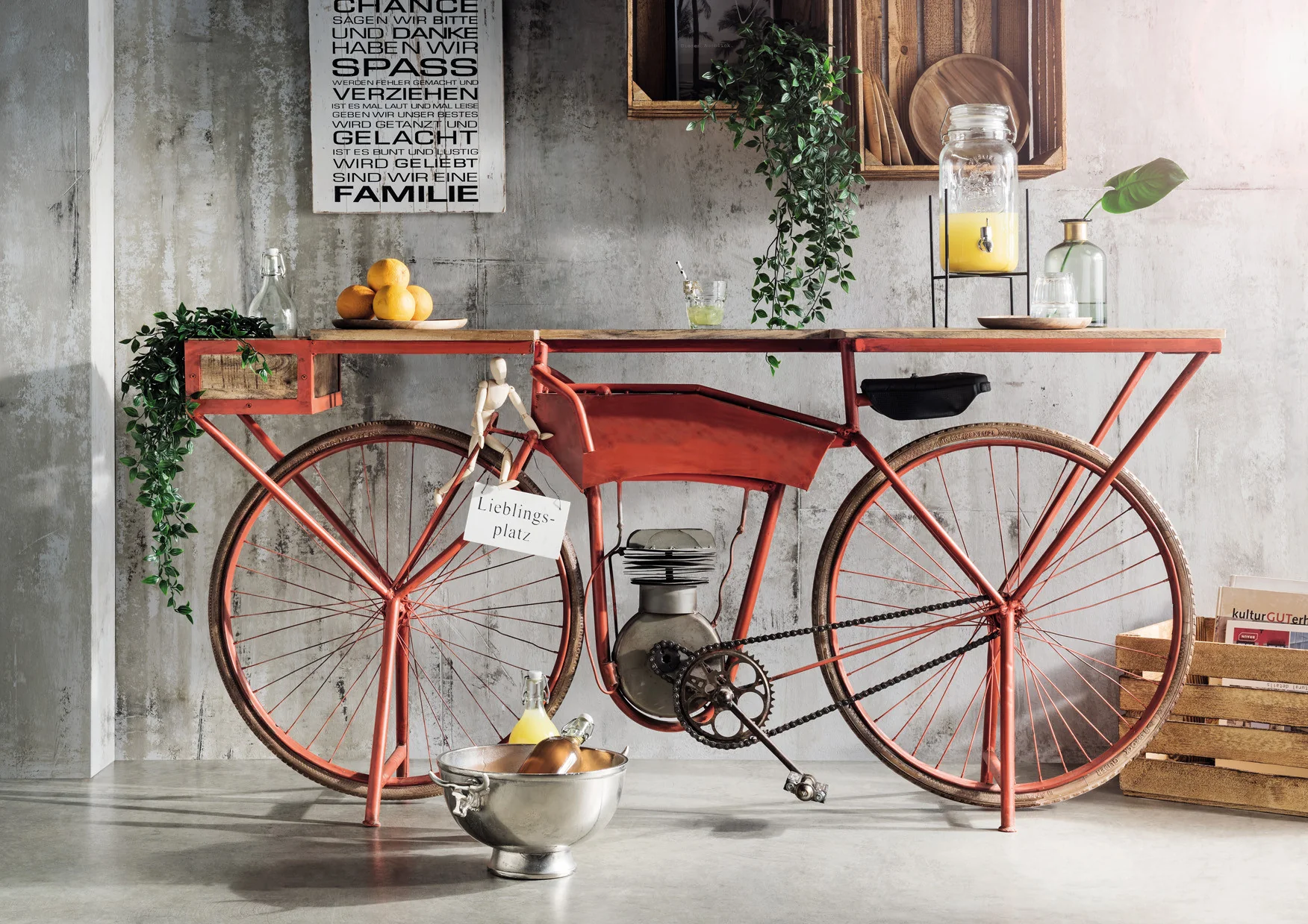 Orange Flying Merkel Motorcycle Bar Cart By Homeroots - Image 4