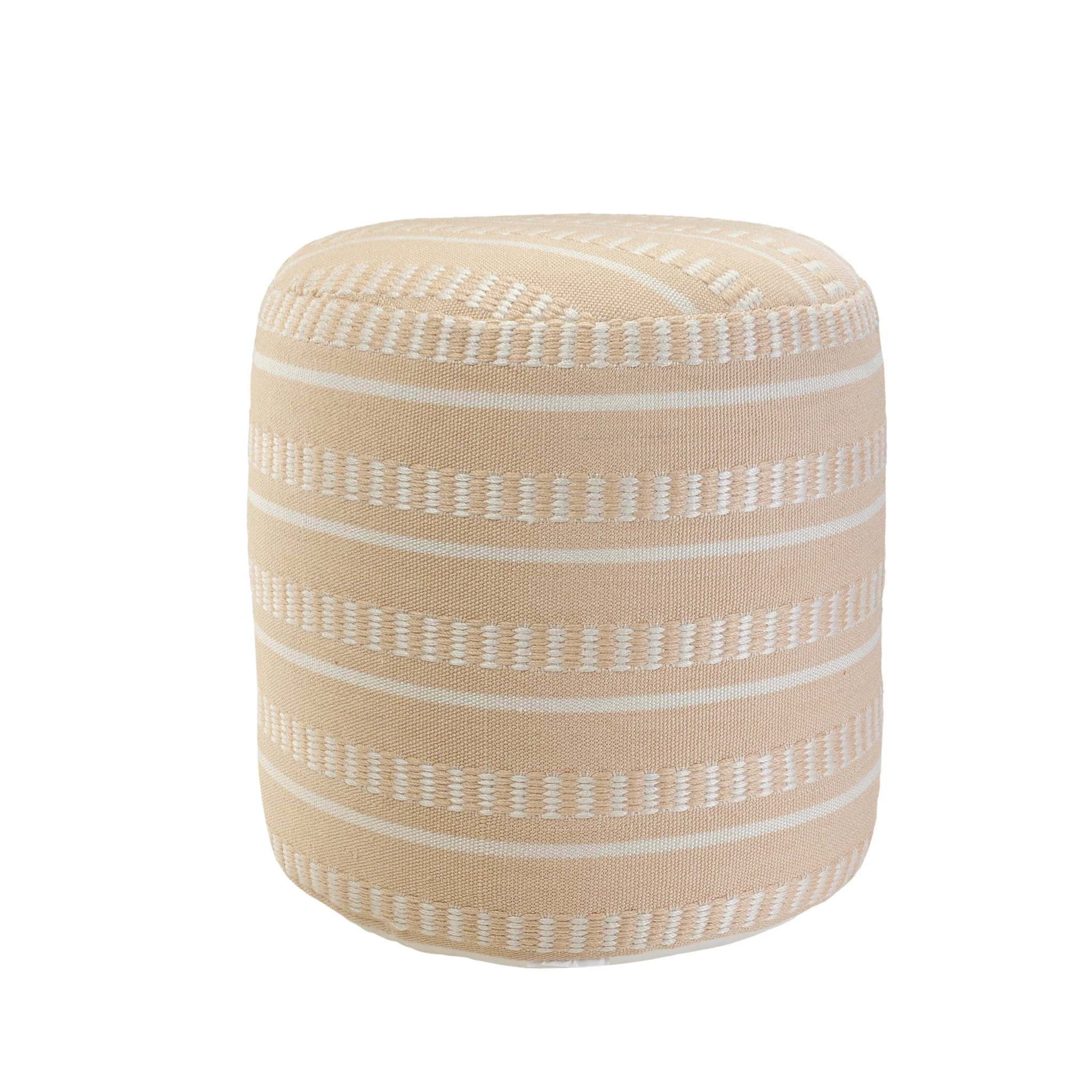 Orange Polyester Round Striped Indoor Outdoor Pouf Ottoman By Homeroots - Image 3