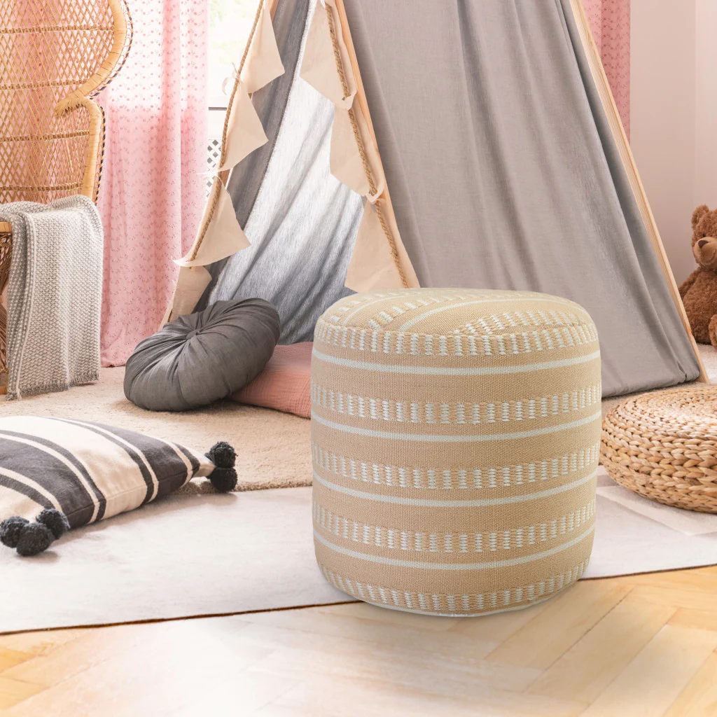 Orange Polyester Round Striped Indoor Outdoor Pouf Ottoman By Homeroots - Image 8