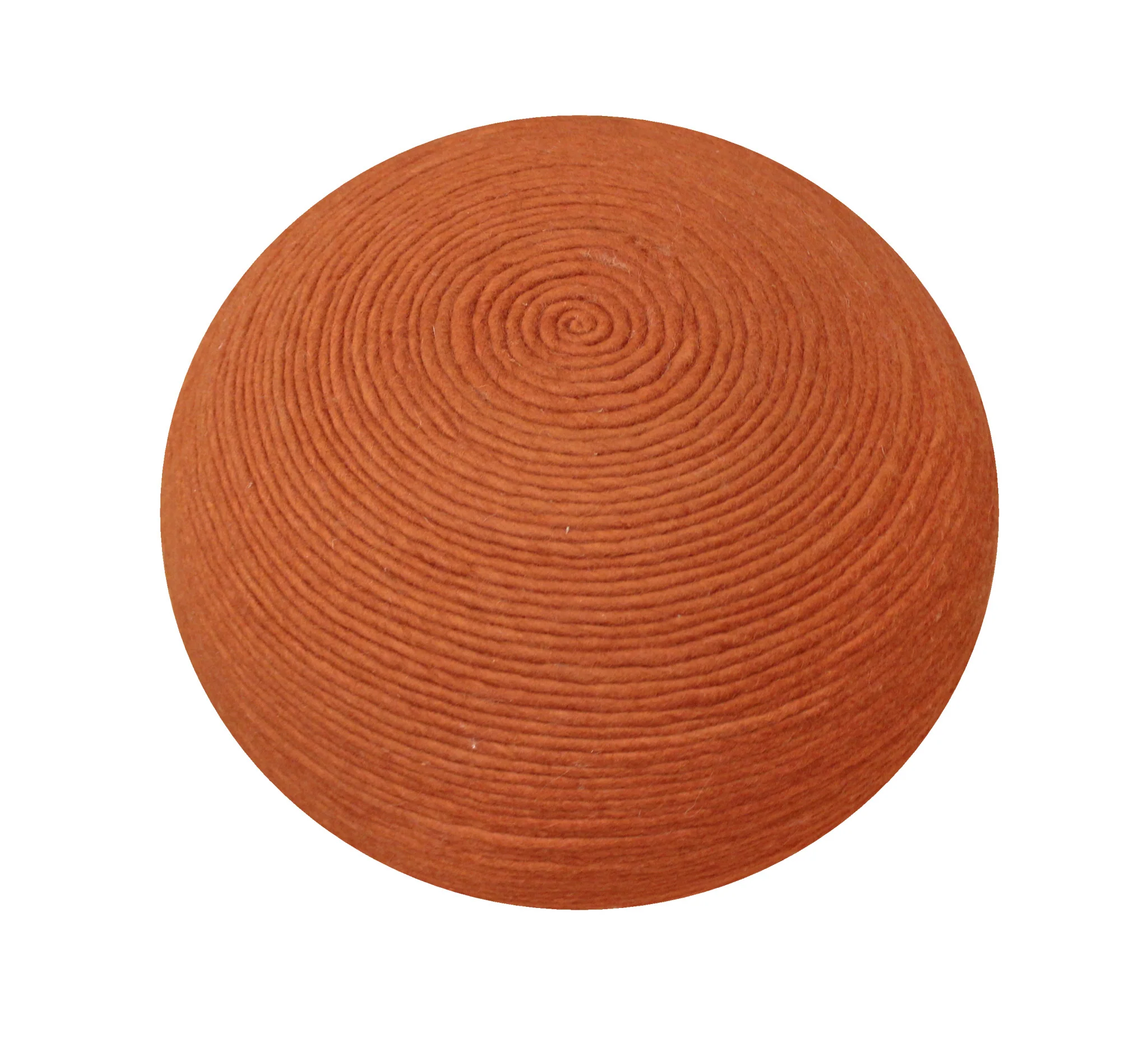 Orange Wool Round Ribbed Pouf Ottoman By Homeroots - Image 2