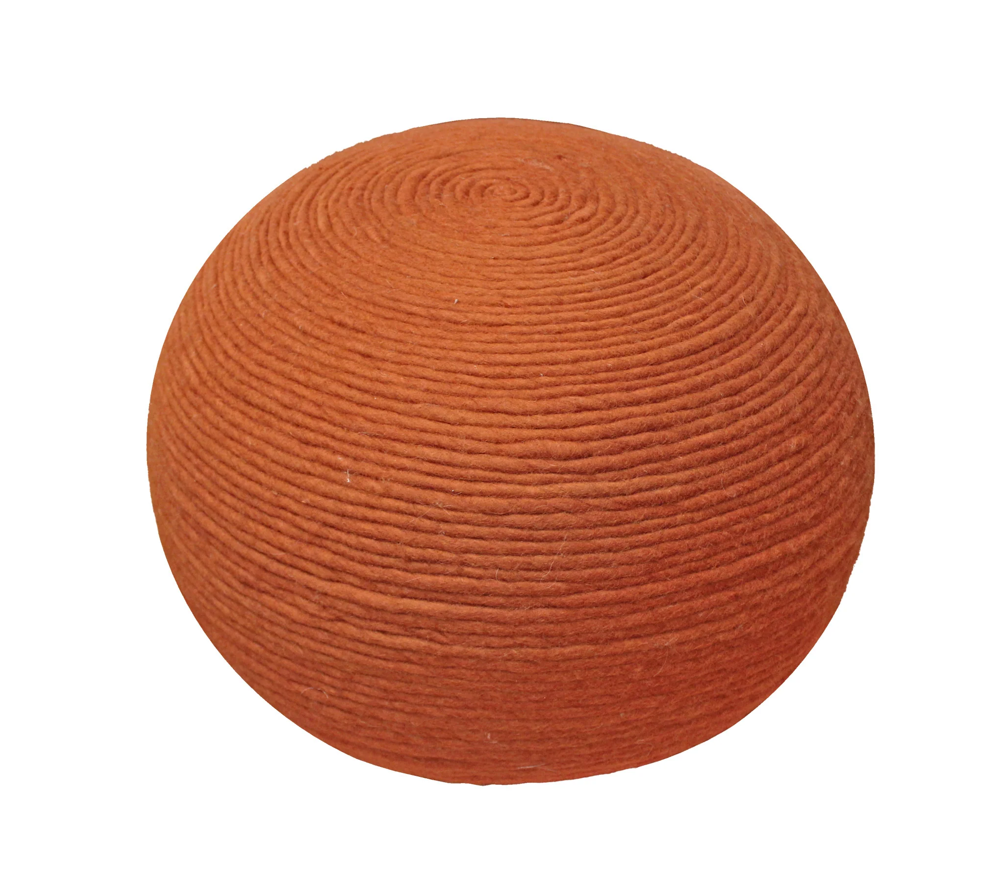 Orange Wool Round Ribbed Pouf Ottoman By Homeroots - Image 3