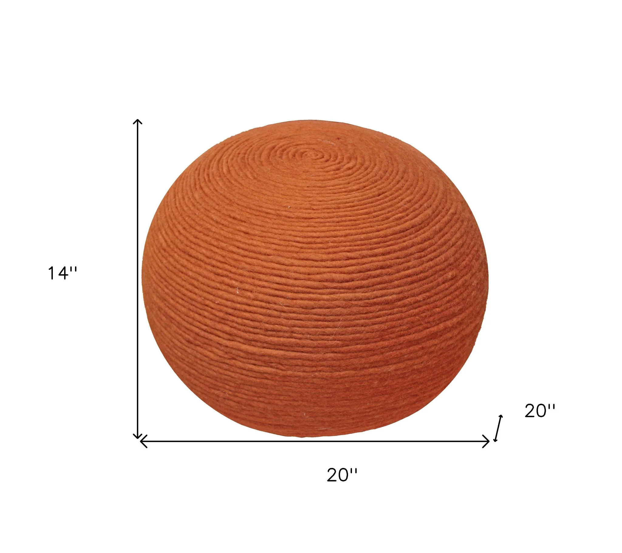 Orange Wool Round Ribbed Pouf Ottoman By Homeroots - Image 5