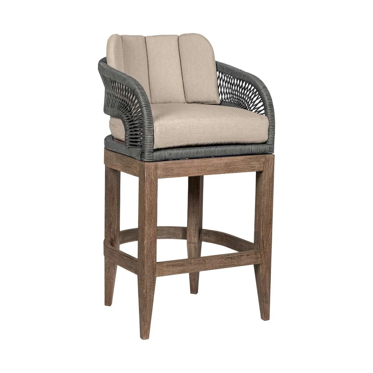 Orbit Outdoor Patio 26" Counter Stool in Weathered Eucalyptus Wood with Gray Rope and Taupe Olefin Cushions By Armen Living - Image 2