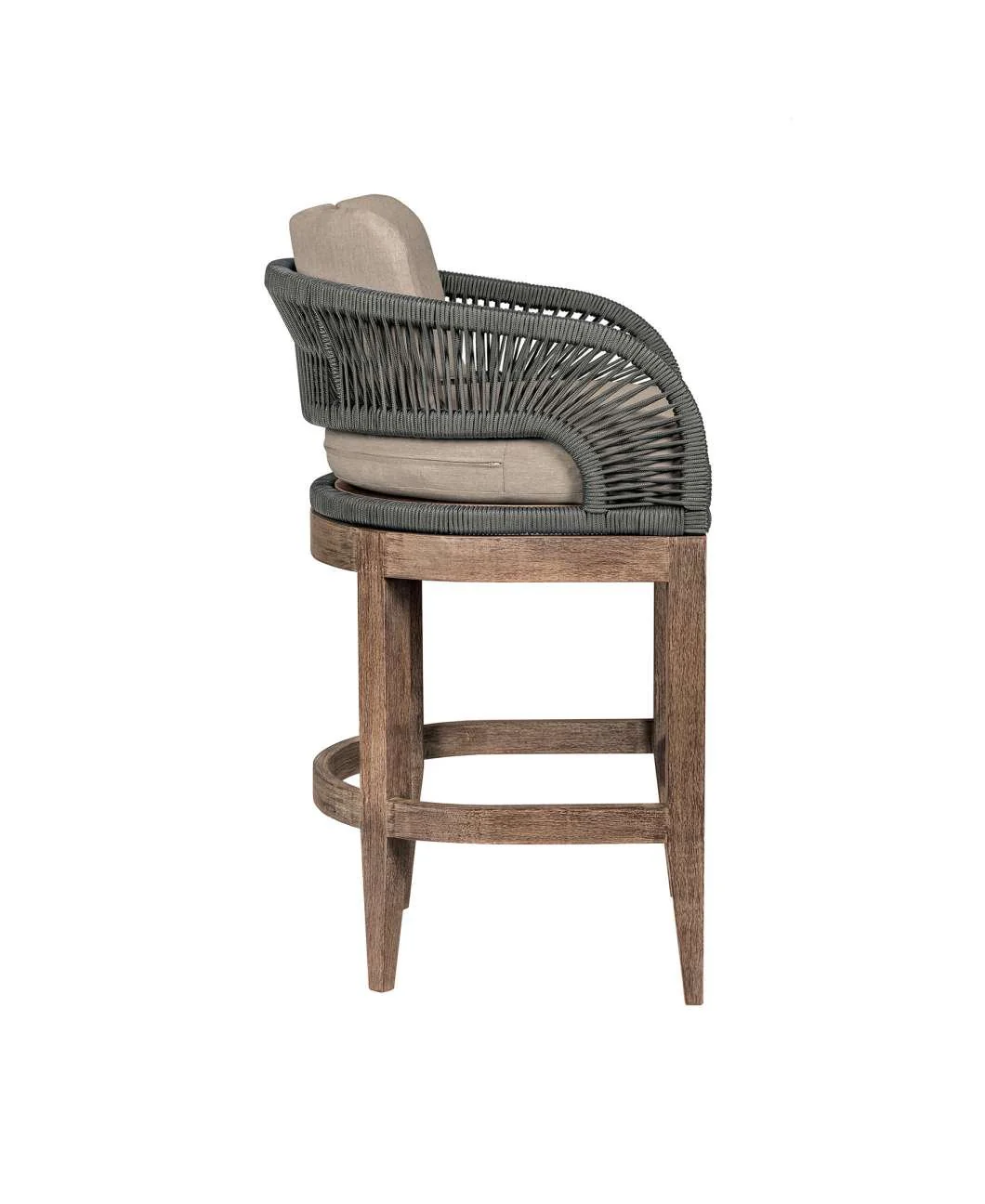 Orbit Outdoor Patio 26" Counter Stool in Weathered Eucalyptus Wood with Gray Rope and Taupe Olefin Cushions By Armen Living - Image 3