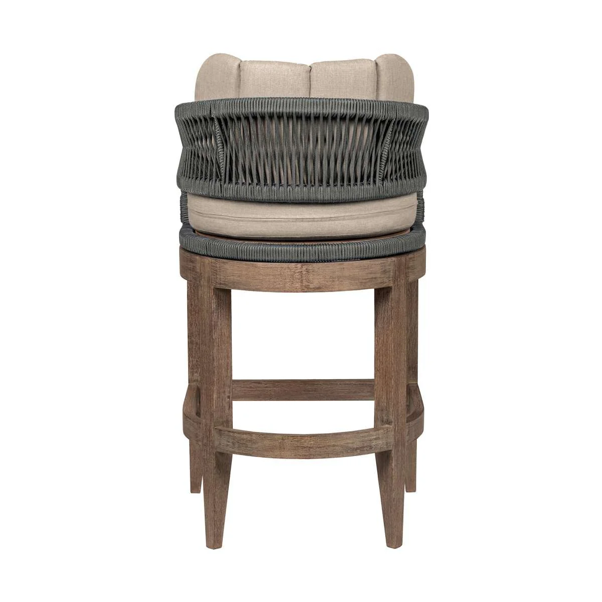 Orbit Outdoor Patio 26" Counter Stool in Weathered Eucalyptus Wood with Gray Rope and Taupe Olefin Cushions By Armen Living - Image 4