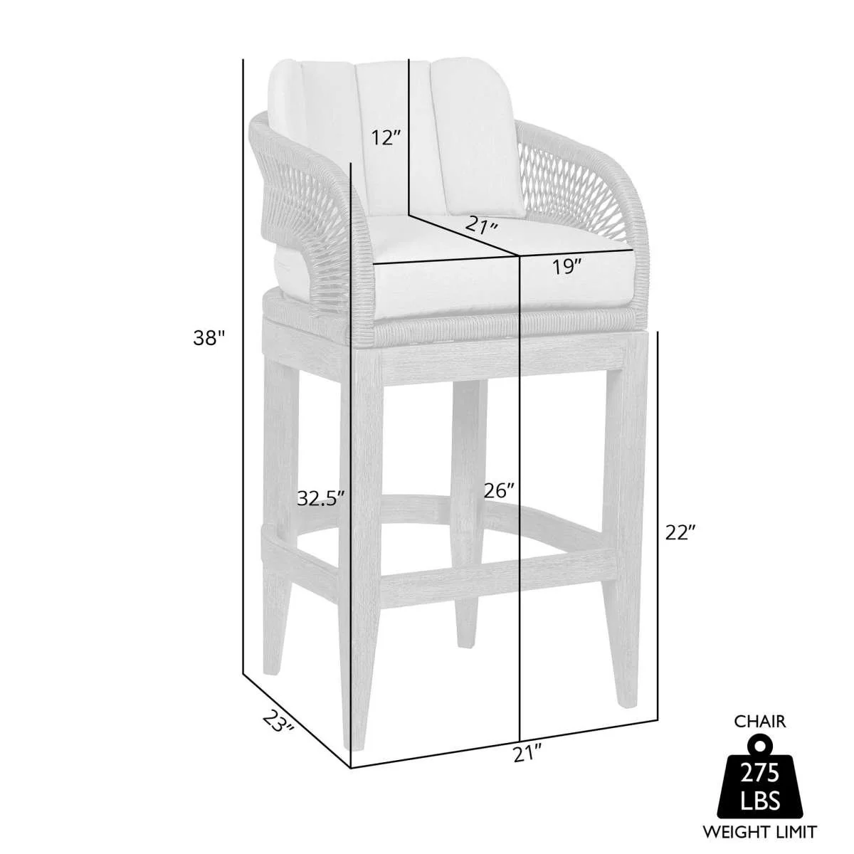 Orbit Outdoor Patio 26" Counter Stool in Weathered Eucalyptus Wood with Gray Rope and Taupe Olefin Cushions By Armen Living - Image 8