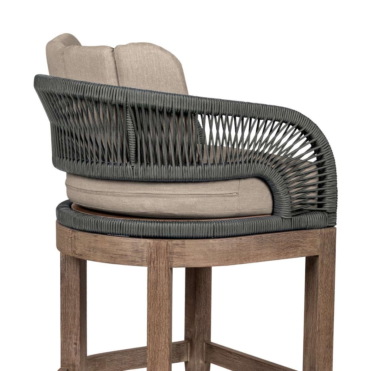 Orbit Outdoor Patio 26" Counter Stool in Weathered Eucalyptus Wood with Gray Rope and Taupe Olefin Cushions By Armen Living - Image 9