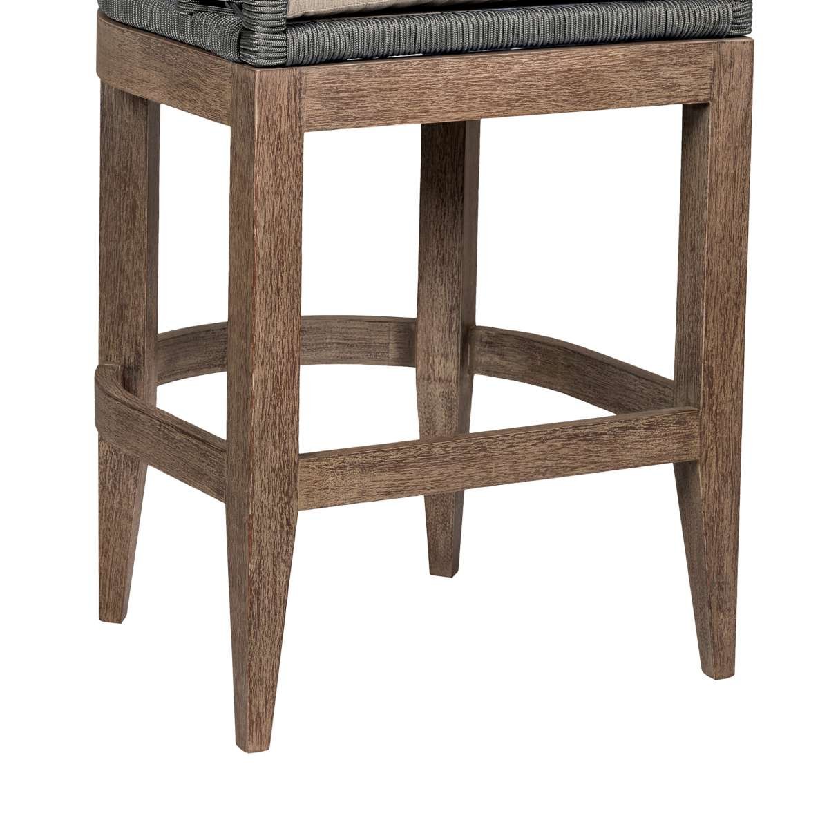 Orbit Outdoor Patio 30" Bar Stool in Weathered Eucalyptus Wood with Gray Rope and Taupe Olefin Cushions By Armen Living - Image 6