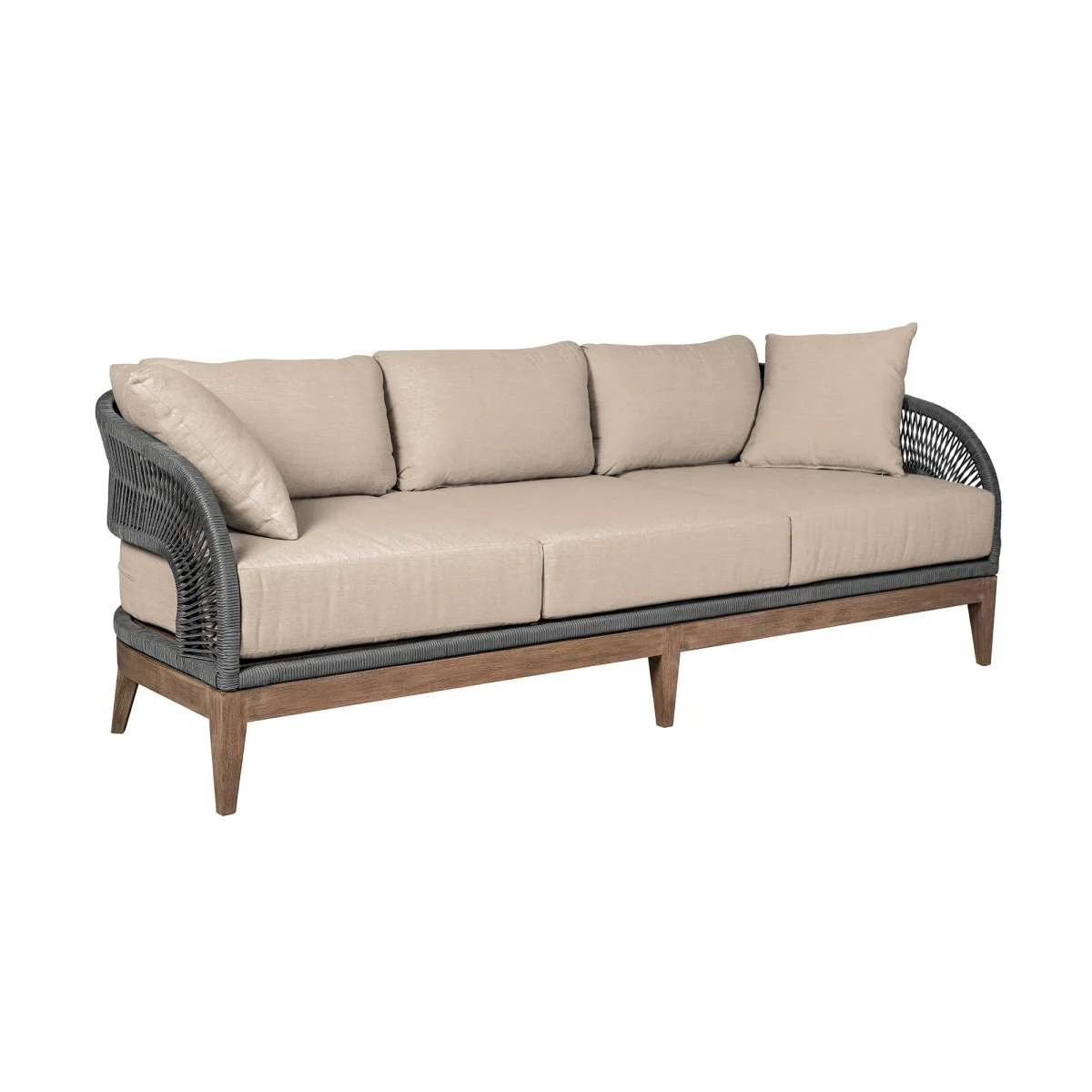 Orbit Outdoor Patio 4 Piece Conversation Set in Weathered Eucalyptus Wood with Gray Rope and Taupe Olefin Cushions By Armen Living - Image 3