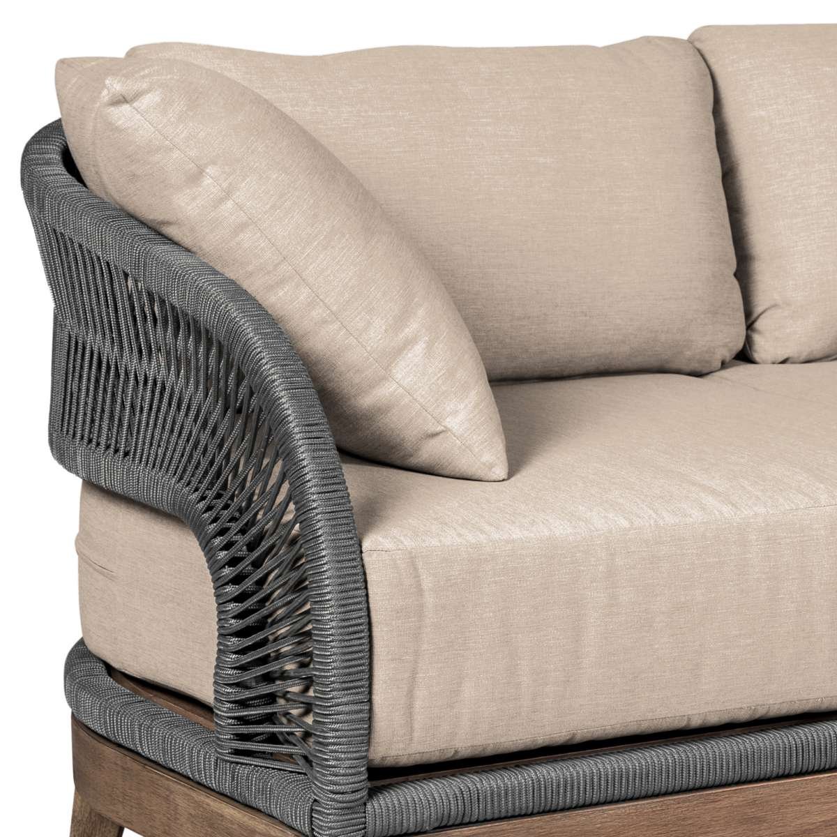 Orbit Outdoor Patio 4 Piece Conversation Set in Weathered Eucalyptus Wood with Gray Rope and Taupe Olefin Cushions By Armen Living - Image 7