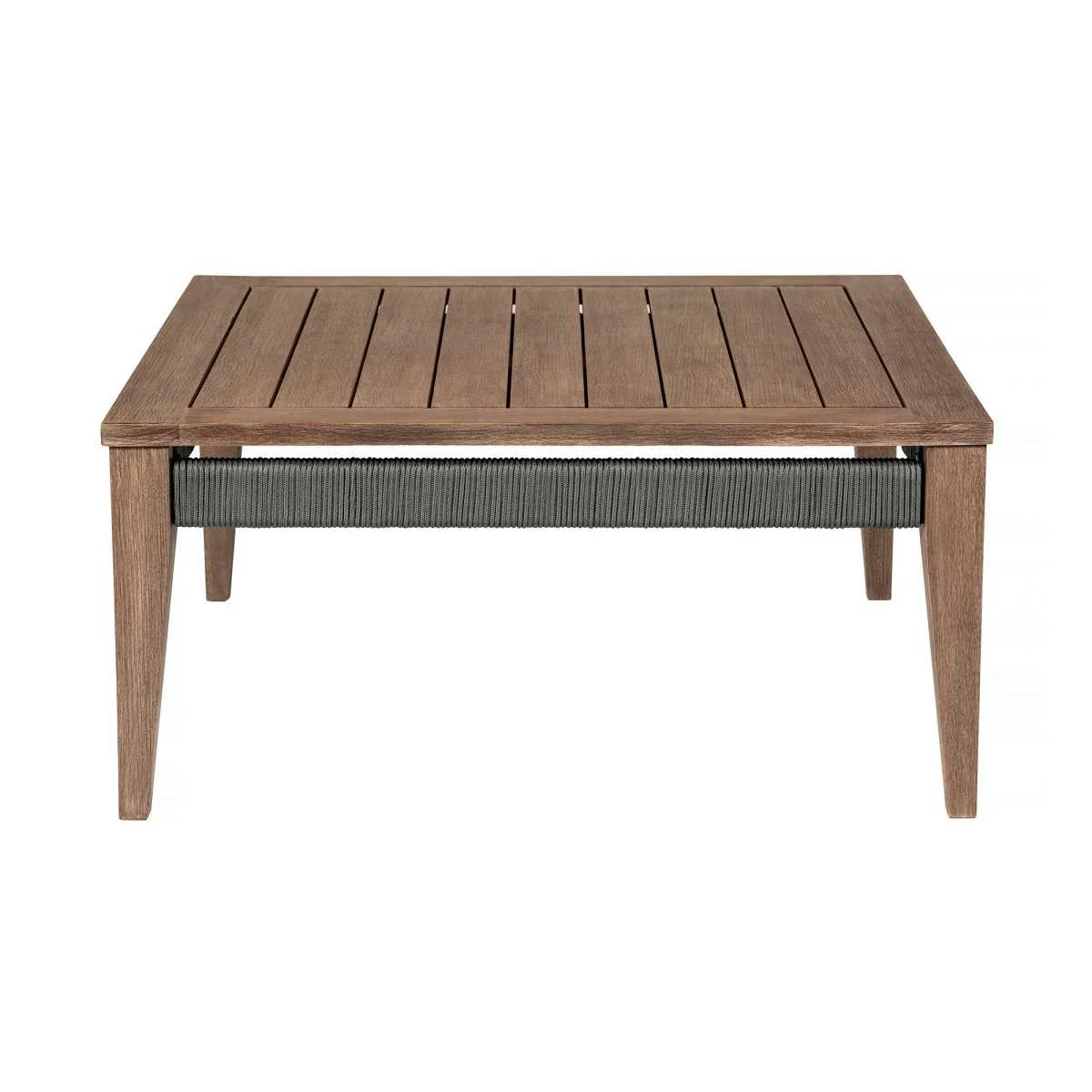 Orbit Outdoor Patio 4 Piece Conversation Set in Weathered Eucalyptus Wood with Gray Rope and Taupe Olefin Cushions By Armen Living - Image 9
