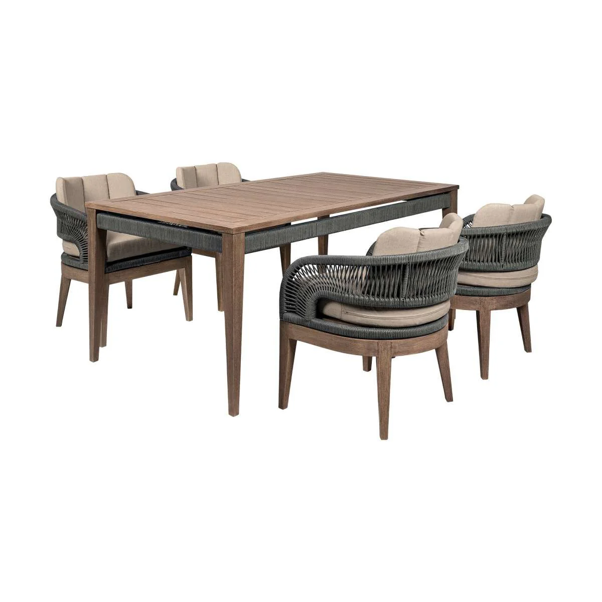 Orbit Outdoor Patio 5 Piece Dining Set in Weathered Eucalyptus Wood with Gray Rope and Taupe Olefin Cushions By Armen Living - Image 2
